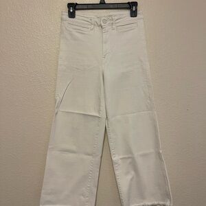 H&M Wide Leg Cropped Raw Hem White Jeans